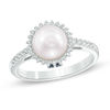 Thumbnail Image 1 of Vera Wang Love Collection Akoya Cultured Pearl and 1/8 CT. T.W. Diamond Frame Ring in 14K White Gold-Size 7