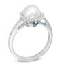 Thumbnail Image 2 of Vera Wang Love Collection Akoya Cultured Pearl and 1/8 CT. T.W. Diamond Frame Ring in 14K White Gold-Size 7