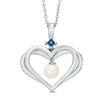 Thumbnail Image 1 of The Kindred Heart from Vera Wang Love Collection Freshwater Cultured Pearl and Sapphire Pendant in Sterling Silver