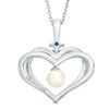 Thumbnail Image 2 of The Kindred Heart from Vera Wang Love Collection Freshwater Cultured Pearl and Sapphire Pendant in Sterling Silver