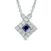 Thumbnail Image 1 of Vera Wang Love Collection Blue Sapphire and 1/4 CT. T.W. Diamond Frame Necklace in Sterling Silver - 19&quot;