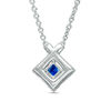 Thumbnail Image 2 of Vera Wang Love Collection Blue Sapphire and 1/4 CT. T.W. Diamond Frame Necklace in Sterling Silver - 19&quot;