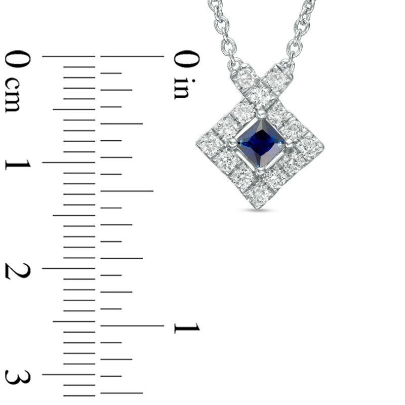 Main Image 3 of Vera Wang Love Collection Blue Sapphire and 1/4 CT. T.W. Diamond Frame Necklace in Sterling Silver - 19&quot;