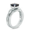 Thumbnail Image 2 of 6.0mm Princess-Cut Lab-Created Blue Sapphire and 1/8 CT. T.W. Diamond Twist Shank Bridal Set in Sterling Silver