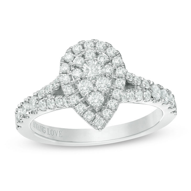 Vera Wang Love Collection 3/4 CT. T.W. Composite Diamond Pear-Shaped Frame Engagement Ring in 14K White Gold