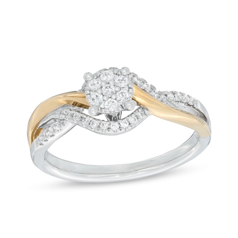 Main Image 1 of 1/4 CT. T.W. Composite Diamond Bypass Promise Ring in 10K Two-Tone Gold