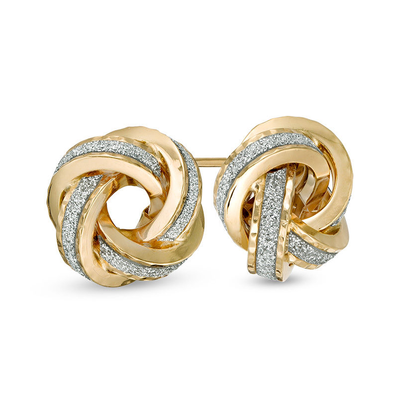 Main Image 1 of Made in Italy Glitter Enamel Love Knot Stud Earrings in 14K Gold