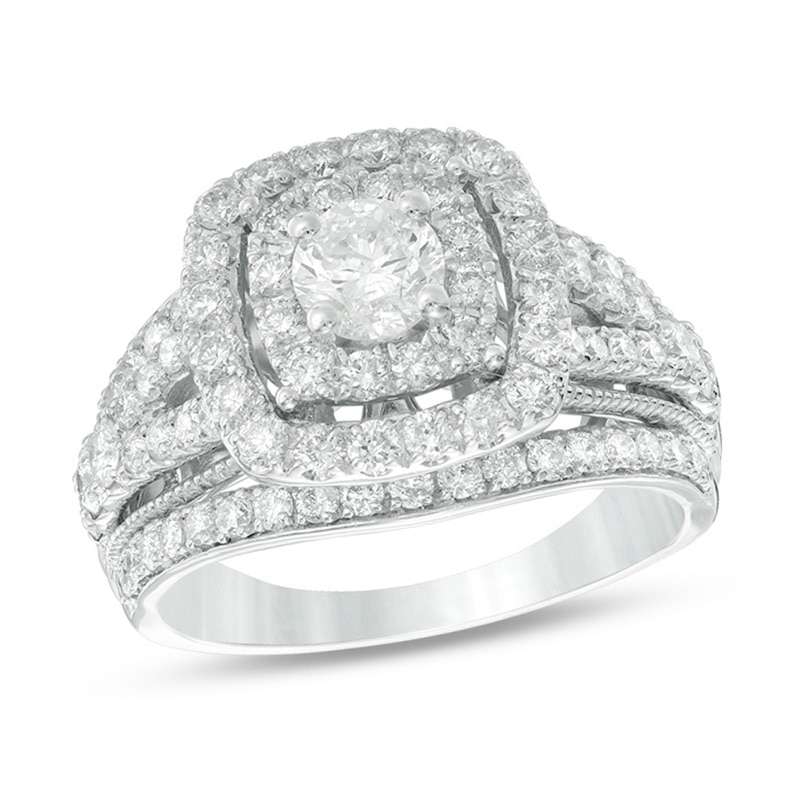 Main Image 1 of 2 CT. T.W. Diamond Double Frame Multi-Row Vintage-Style Engagement Ring in 14K White Gold