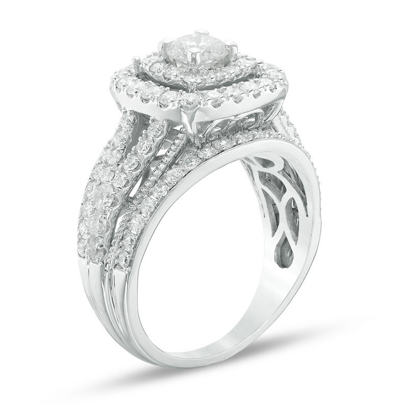 Main Image 2 of 2 CT. T.W. Diamond Double Frame Multi-Row Vintage-Style Engagement Ring in 14K White Gold