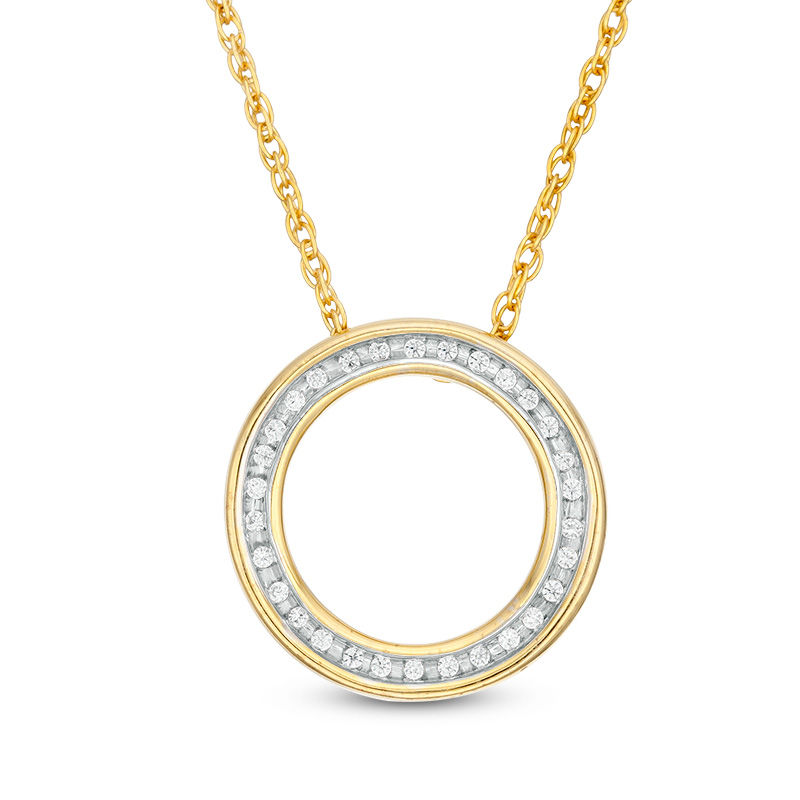 Main Image 1 of 1/20 CT. T.W. Diamond Circle Outline Pendant in 10K Gold