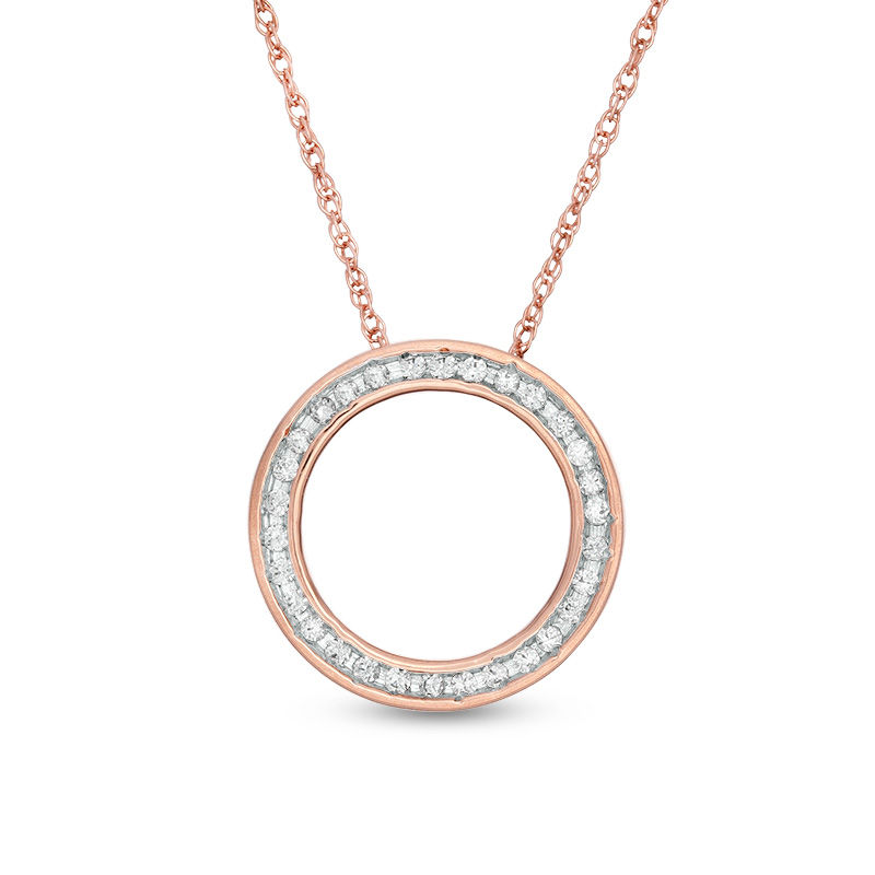 Main Image 1 of 1/20 CT. T.W. Diamond Circle Outline Pendant in 10K Rose Gold