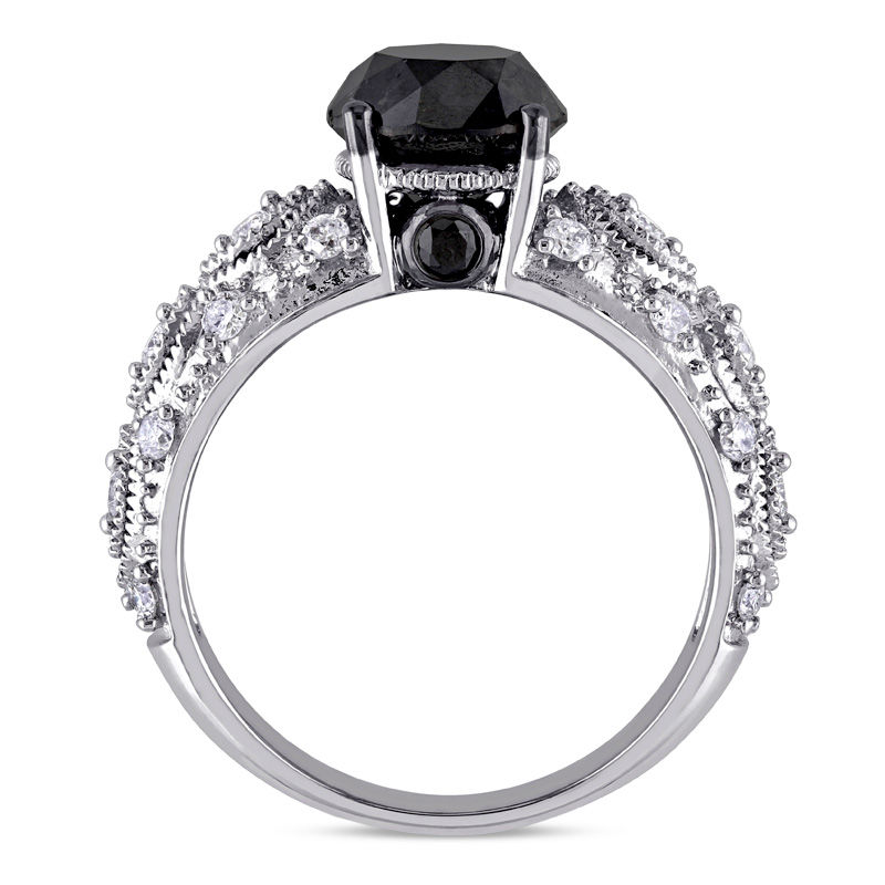 3 CT. T.W. Enhanced Black and White Diamond Vintage-Style Engagement Ring in 10K White Gold