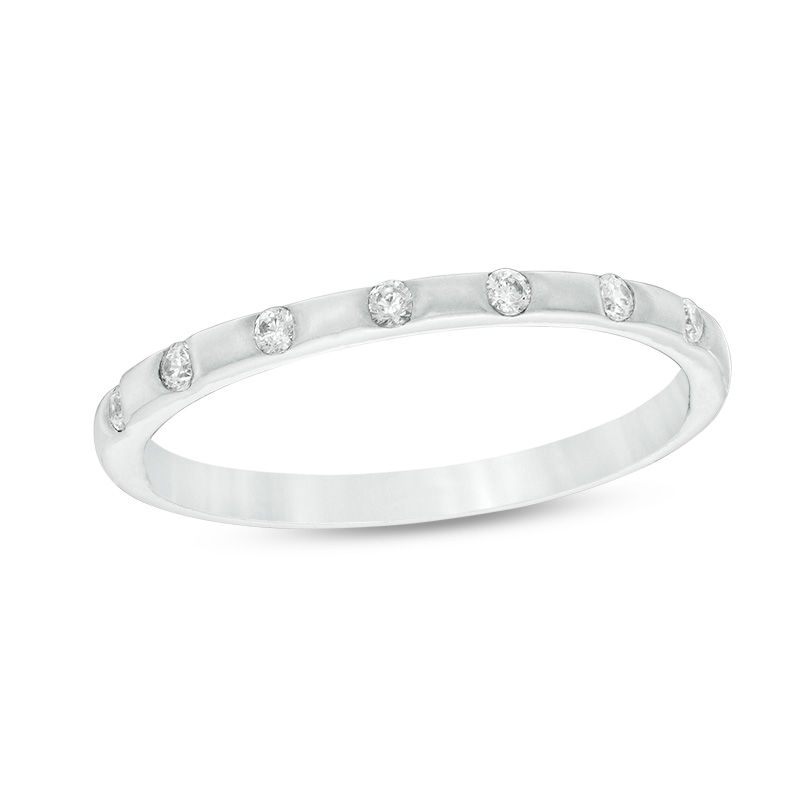 1/10 CT. T.W. Diamond Station Stackable Band in 10K White Gold