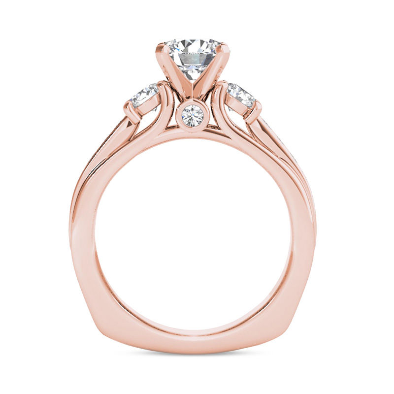 Main Image 3 of 2 CT. T.W. Diamond Three Stone Squared Edge Engagement Ring in 14K Rose Gold