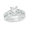 Thumbnail Image 1 of 1 CT. T.W. Princess-Cut Diamond Vintage-Style Bridal Set in 14K White Gold