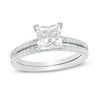 Thumbnail Image 1 of 6.0mm Princess-Cut White Lab-Created Sapphire and 1/5 CT. T.W. Diamond Bridal Set in 10K White Gold