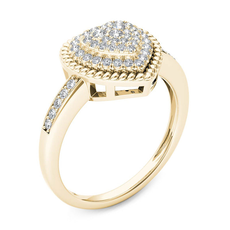 Main Image 2 of 1/4 CT. T.W. Multi-Diamond Heart-Shaped Rope Frame Ring in 10K Gold