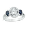 Thumbnail Image 1 of Vera Wang Love Collection 3/4 CT. T.W. Oval Diamond and Blue Sapphire Three Stone Ring in 14K White Gold