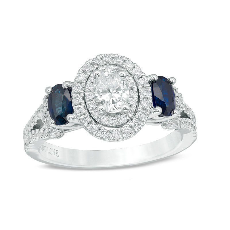 Vera Wang Love Collection 3/4 CT. T.W. Oval Diamond and Blue Sapphire ...