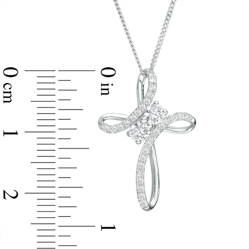 Ever Us® 1/2 CT. T.W. Diamond Two-Stone Bypass Cross Pendant in 14K White Gold - 19"