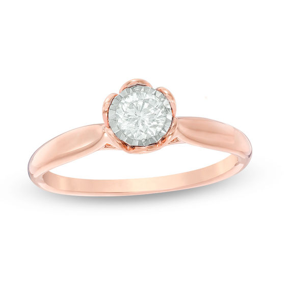 1/3 CT. Diamond Solitaire Flower Engagement Ring in 10K Rose Gold ...