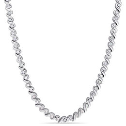 1 CT. T.W. Diamond &quot;S&quot; Tennis Necklace in Sterling Silver - 17&quot;