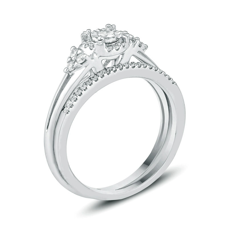 Main Image 2 of 1/4 CT. T.W. Diamond Frame Tri-Sides Bridal Set in Sterling Silver