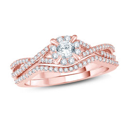 1/2 CT. T.W. Diamond Frame Twist Bridal Set in 14K Rose Gold