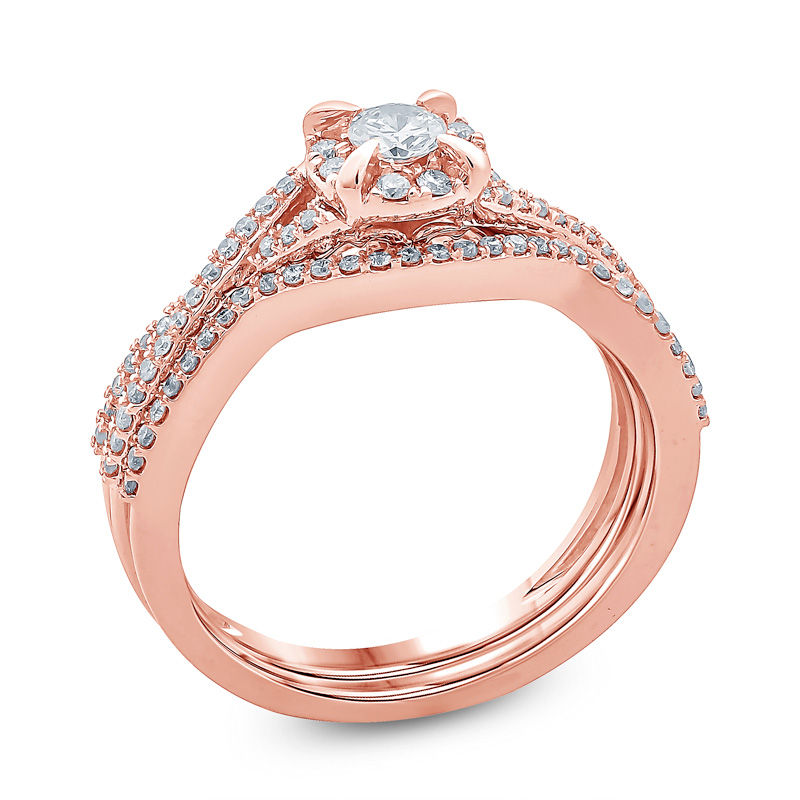 Main Image 2 of 1/2 CT. T.W. Diamond Frame Twist Bridal Set in 14K Rose Gold