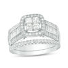 Thumbnail Image 1 of Quad Princess-Cut Lab-Created White Sapphire Frame Bridal Set in Sterling Silver