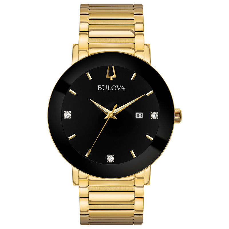 Main Image 1 of Men's Bulova Modern Diamond Accent Gold-Tone Watch with Black Dial (Model: 97D116)