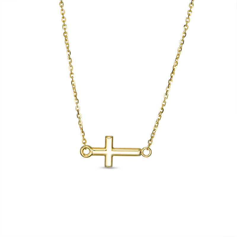 Main Image 1 of Sideways Cross Necklace in 10K Gold