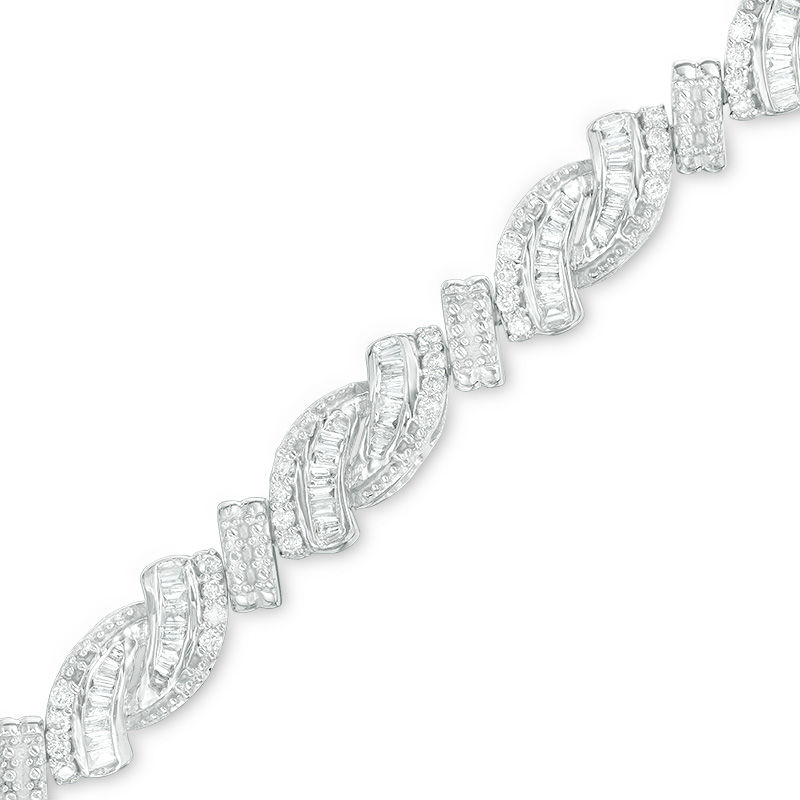 Main Image 1 of 2 CT. T.W. Baguette and Round Diamond Bypass Bracelet in Sterling Silver