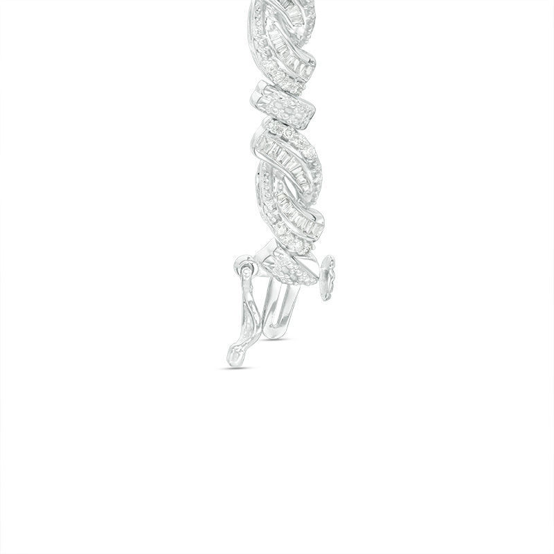 Main Image 4 of 2 CT. T.W. Baguette and Round Diamond Bypass Bracelet in Sterling Silver