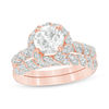 Thumbnail Image 1 of 7.0mm Lab-Created White Sapphire Frame Twist Bridal Set in Sterling Silver with 14K Rose Gold Plate