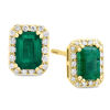 Thumbnail Image 1 of EFFY™ Collection Emerald-Cut Emerald and 1/5 CT. T.W. Diamond Frame Stud Earrings in 14K Gold