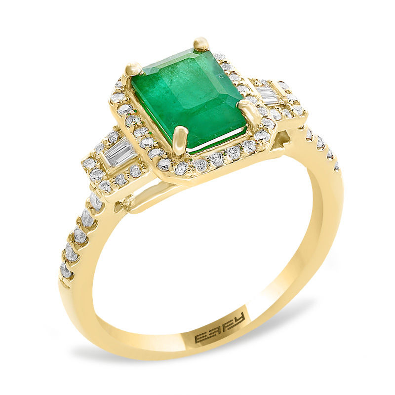 EFFY™ Collection Emerald-Cut Emerald and 1/3 CT. T.W. Diamond Ring in 14K Gold