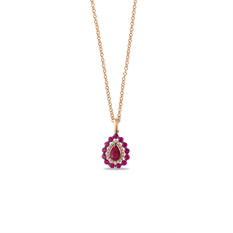 EFFY™ Collection Ruby and 1/15 CT. T.W. Diamond Frame Teardrop Pendant ...