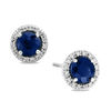 Thumbnail Image 0 of EFFY™ Collection 5.0mm Blue Sapphire and 1/8 CT. T.W. Diamond Frame Stud Earrings in 14K White Gold