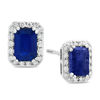 Thumbnail Image 1 of EFFY™ Collection Emerald-Cut Blue Sapphire and 1/5 CT. T.W. Diamond Frame Stud Earrings in 14K White Gold