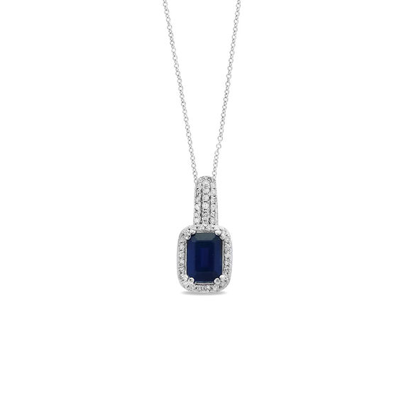 EFFY™ Collection Emerald-Cut Blue Sapphire and 1/6 CT. T.W. Diamond ...