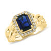 Thumbnail Image 1 of EFFY™ Collection Emerald-Cut Blue Sapphire and 1/5 CT. T.W. Diamond Frame Braid Ring in 14K Gold