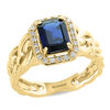 Thumbnail Image 2 of EFFY™ Collection Emerald-Cut Blue Sapphire and 1/5 CT. T.W. Diamond Frame Braid Ring in 14K Gold