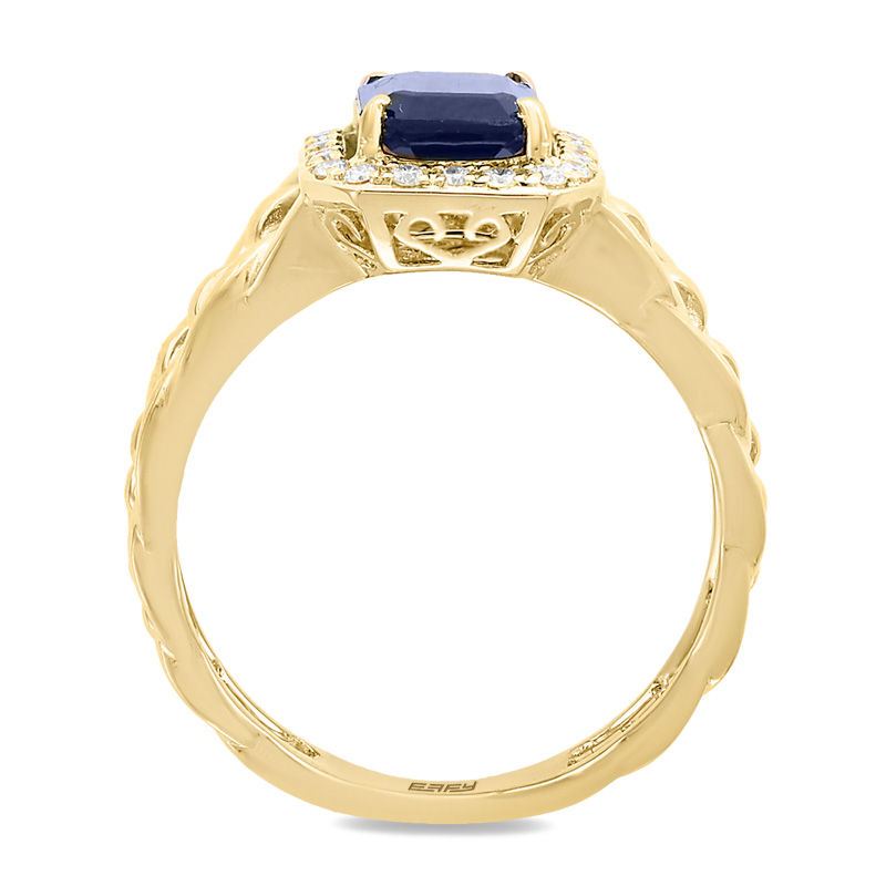 Main Image 3 of EFFY™ Collection Emerald-Cut Blue Sapphire and 1/5 CT. T.W. Diamond Frame Braid Ring in 14K Gold