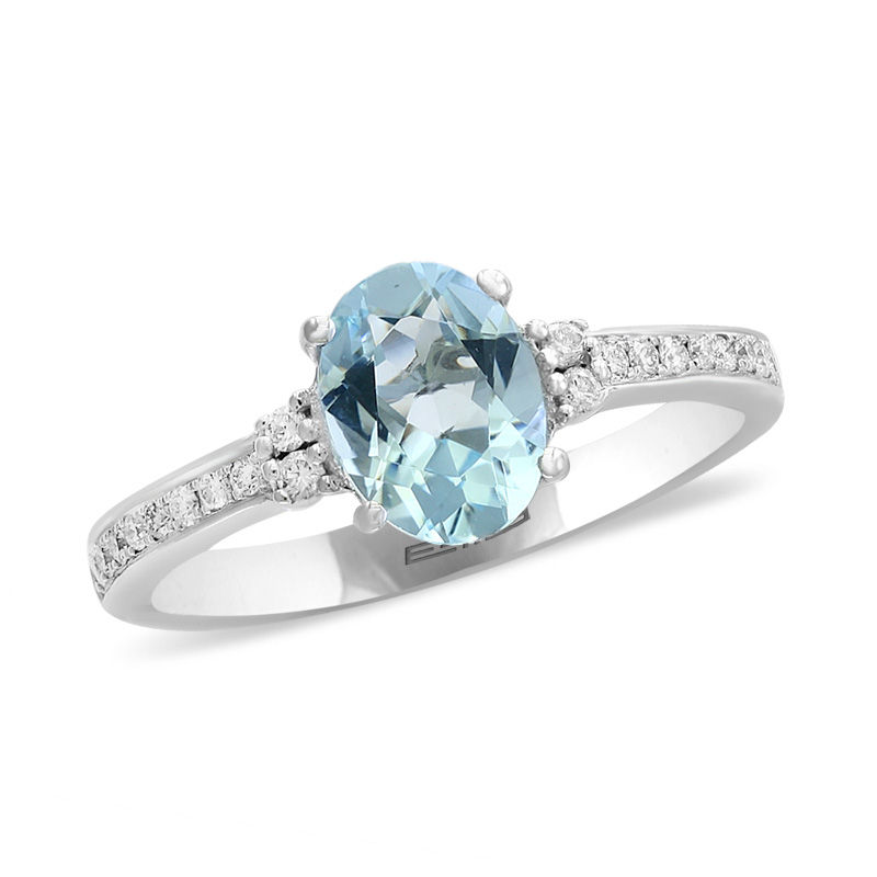 EFFY™ Collection Oval Aquamarine and 1/8 CT. T.W. Diamond Ring in 14K White Gold