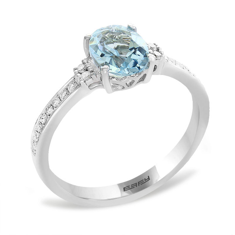 EFFY™ Collection Oval Aquamarine and 1/8 CT. T.W. Diamond Ring in 14K White Gold