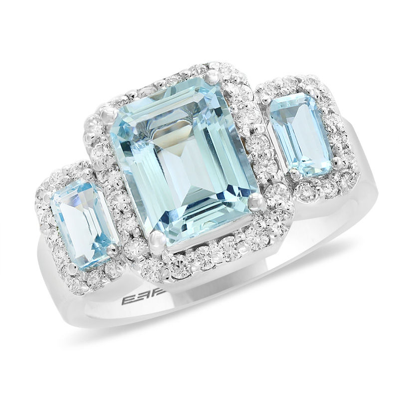 Emerald Cut Light Aquamarine Blue Engagement Ring Sterling Silver
