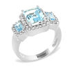 Thumbnail Image 2 of EFFY™ Collection Emerald-Cut Aquamarine and 3/8 CT. T.W. Diamond Frame Three Stone Ring in 14K White Gold