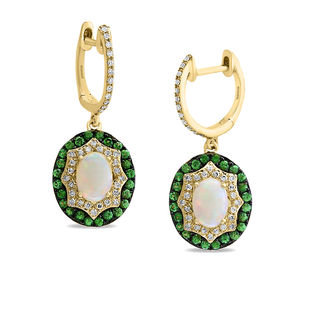 EFFY™ Collection Oval Opal, Tsavorite and 1/3 CT. T.W. Diamond Double ...