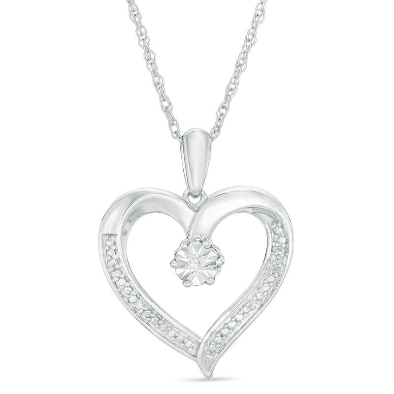 Main Image 1 of Diamond Accent Beaded Heart Pendant in Sterling Silver